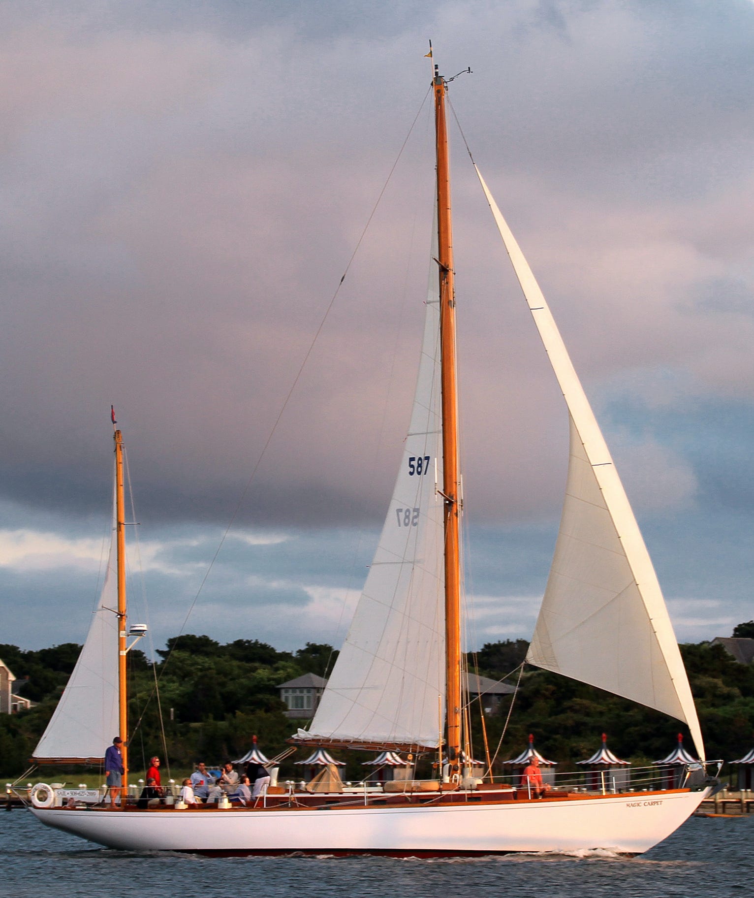 Magic Carpet sailing and charting into Edgartown Harbor, Martha's Vineyard