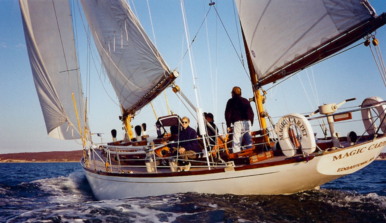 Magic Carpet sailing out along Cape Poge in to Nantucket Sound